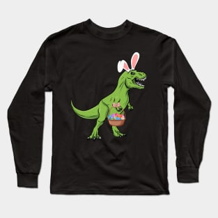 Easter Dinosaur Trex Dino With Eggs T-Rex Bunny Ears Easter Long Sleeve T-Shirt